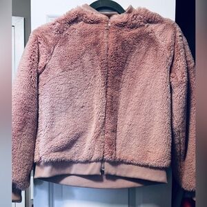 GAP Plush Teddy Zip-Up Jacket in Dusty Rose